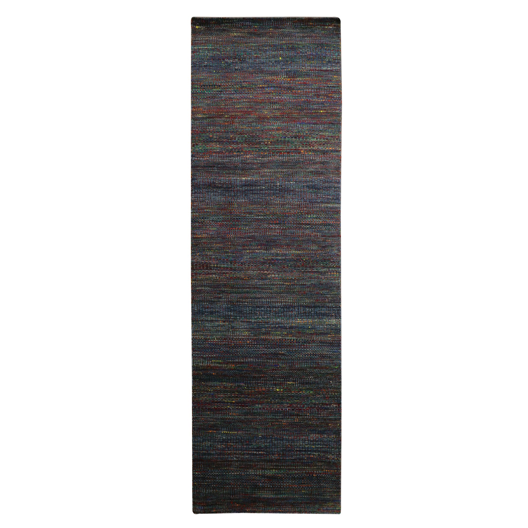 Aegean Blue, Wool and Silk, Modern, Colorful Grass Design, Hand Knotted, Tone on Tone, Lush and Plush, Runner, Oriental Rug